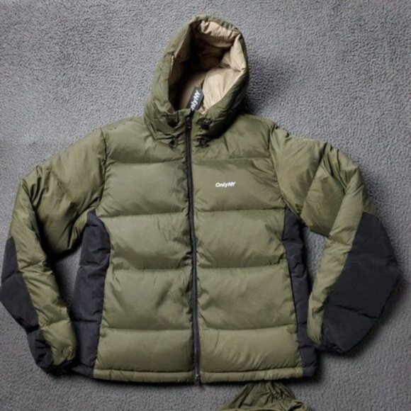 New ONLY NY Packable Snorkel Puffer Down Jacket Nylon Green Mens S Small - Picture 1 of 15